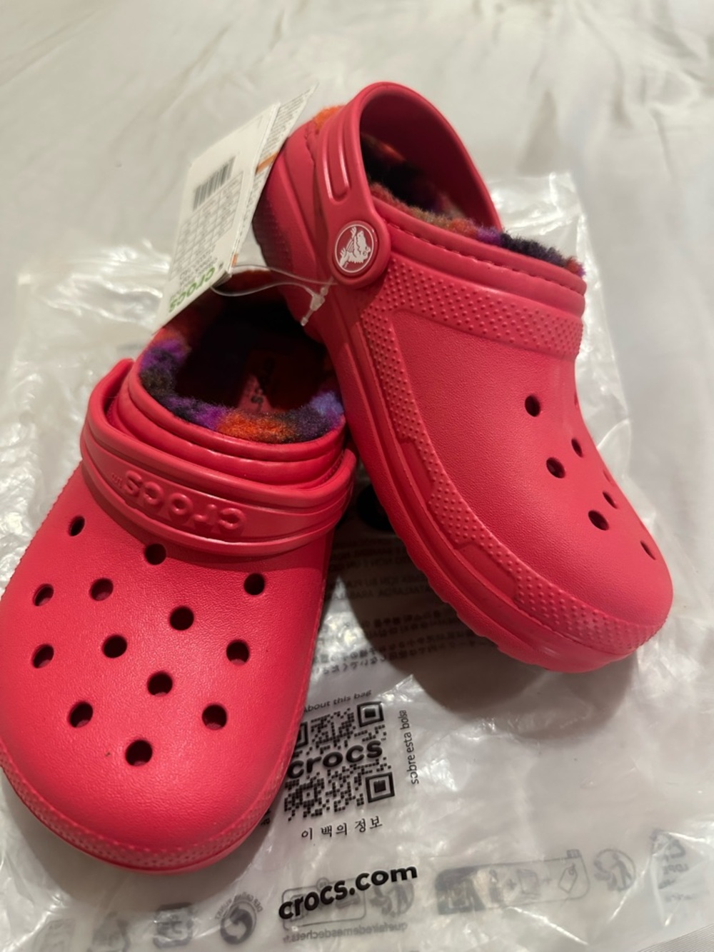 CROCS Kids Classic Lined Clog - Hot Pink with Multicolor Lining